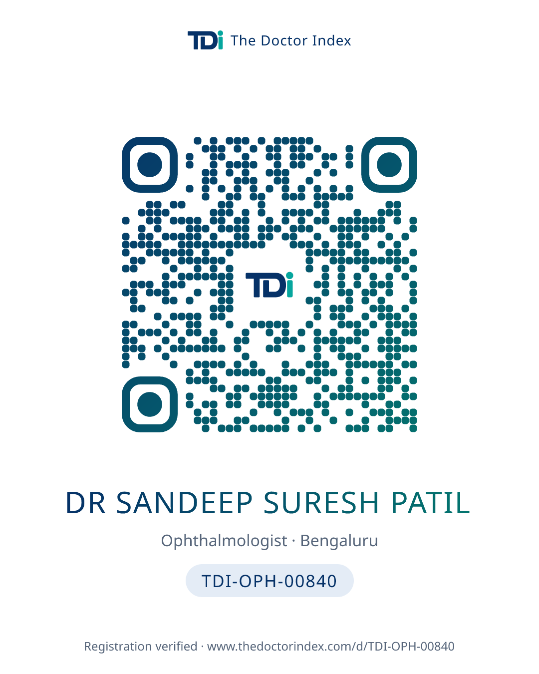 QR card for Dr Sandeep Suresh Patil, TDI-OPH-00840