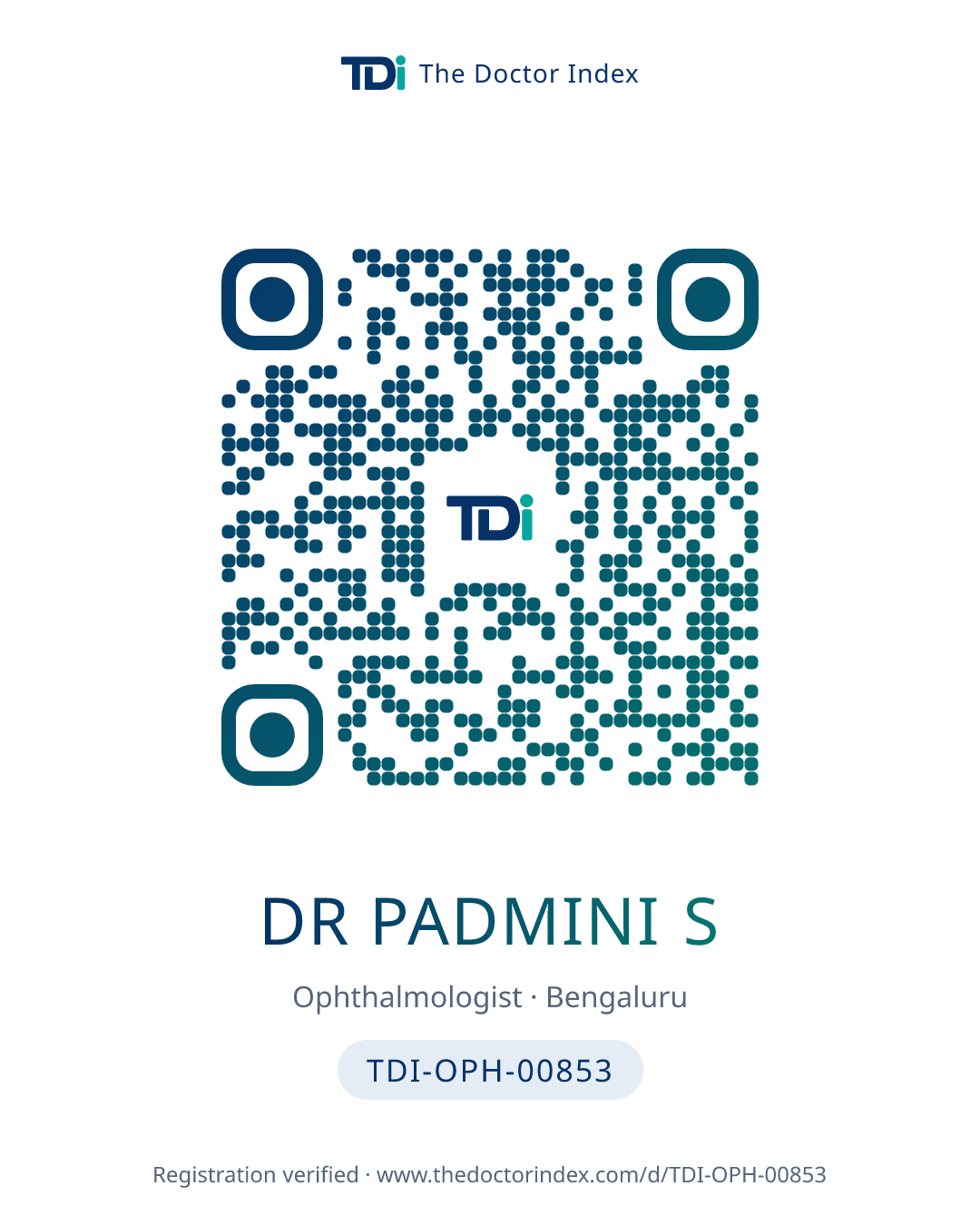QR card for Dr Padmini S, TDI-OPH-00853