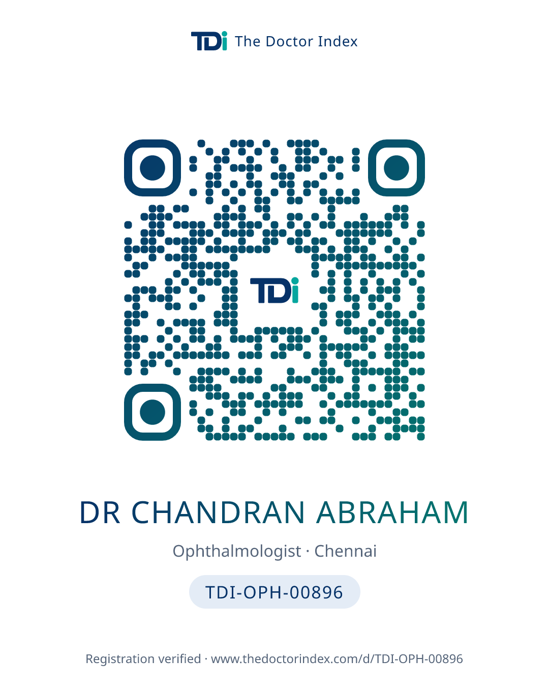 QR card for Dr Chandran Abraham, TDI-OPH-00896