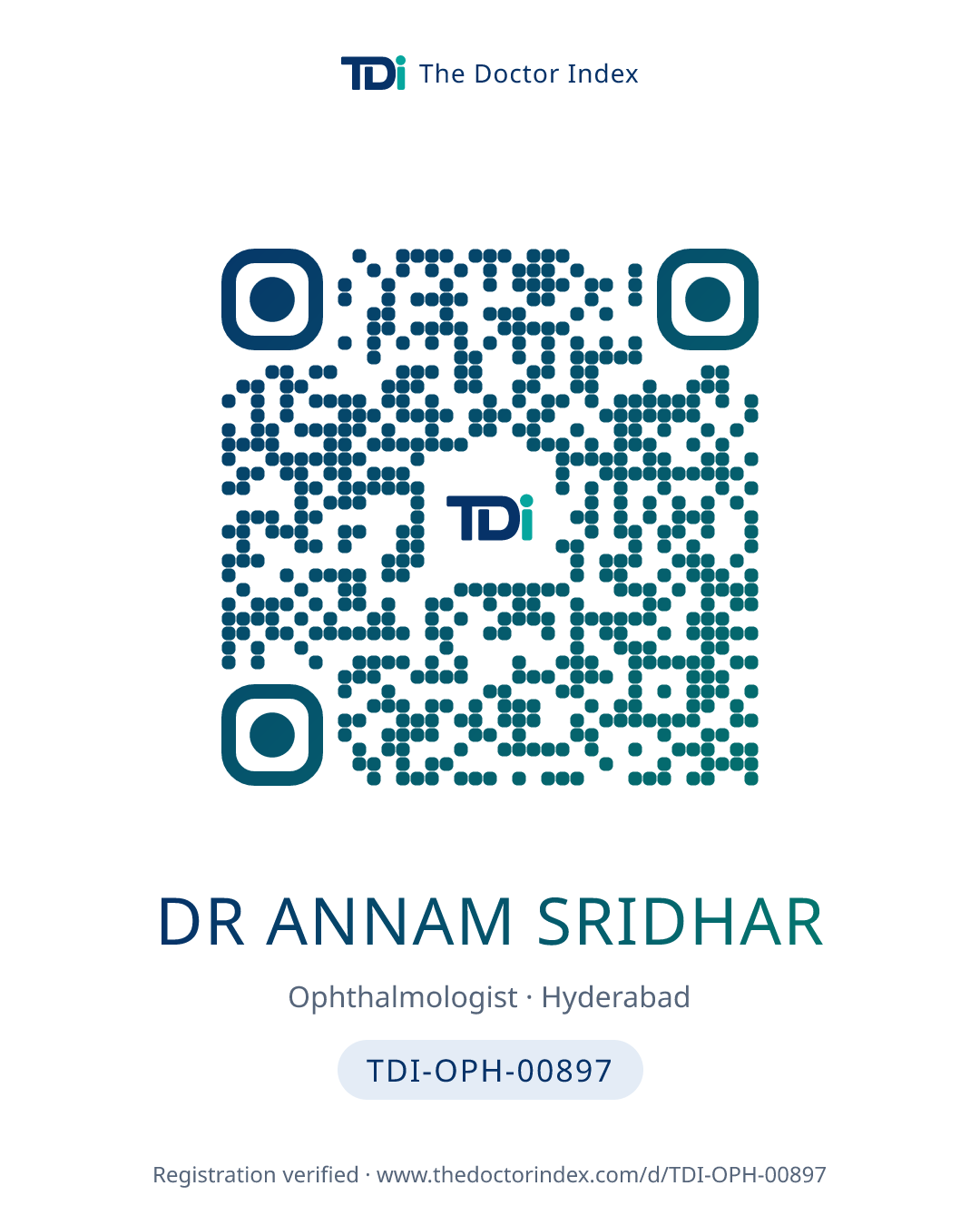 QR card for Dr Annam Sridhar, TDI-OPH-00897
