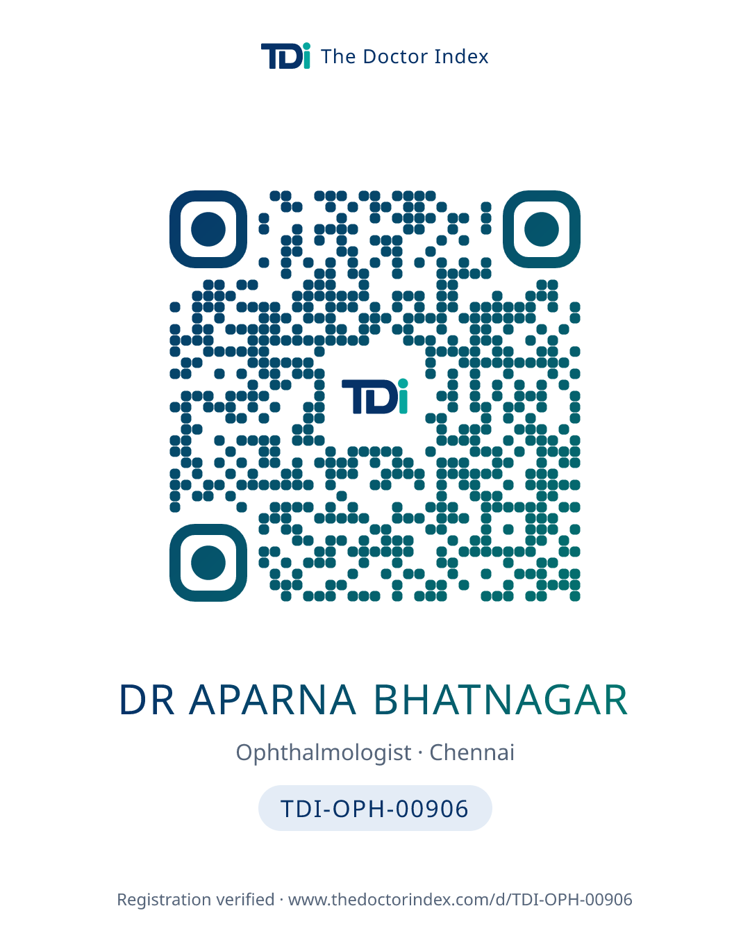 QR card for Dr Aparna Bhatnagar, TDI-OPH-00906
