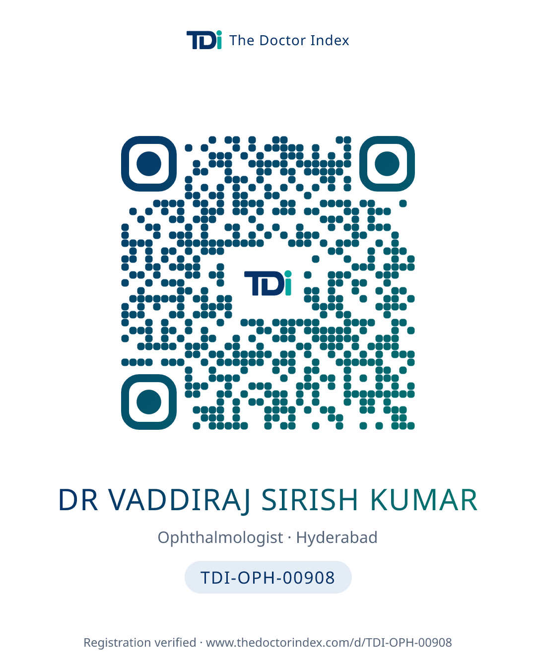 QR card for Dr Vaddiraj Sirish Kumar, TDI-OPH-00908