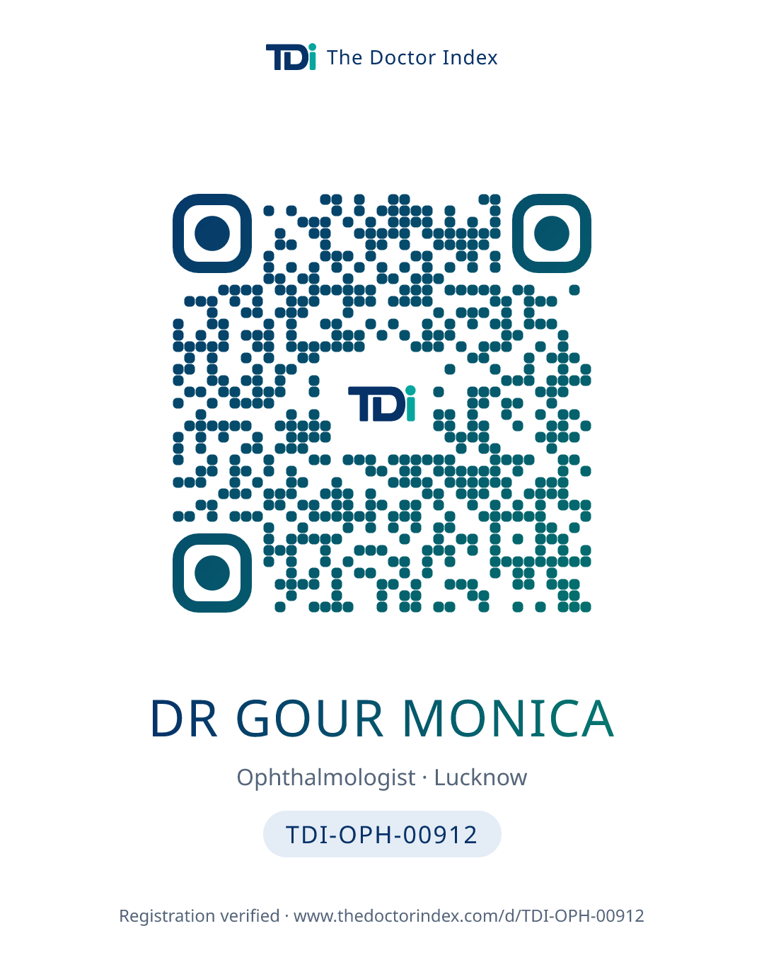QR card for Dr Gour Monica, TDI-OPH-00912