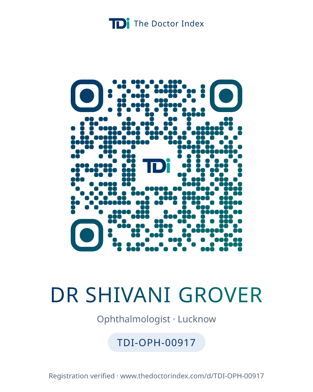 QR card for Dr Shivani Grover, TDI-OPH-00917