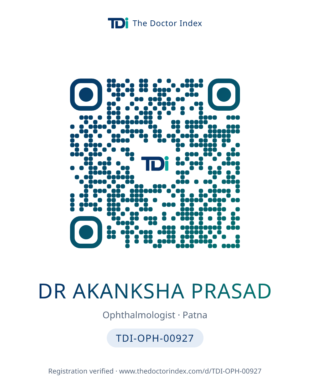 QR card for Dr Akanksha Prasad, TDI-OPH-00927