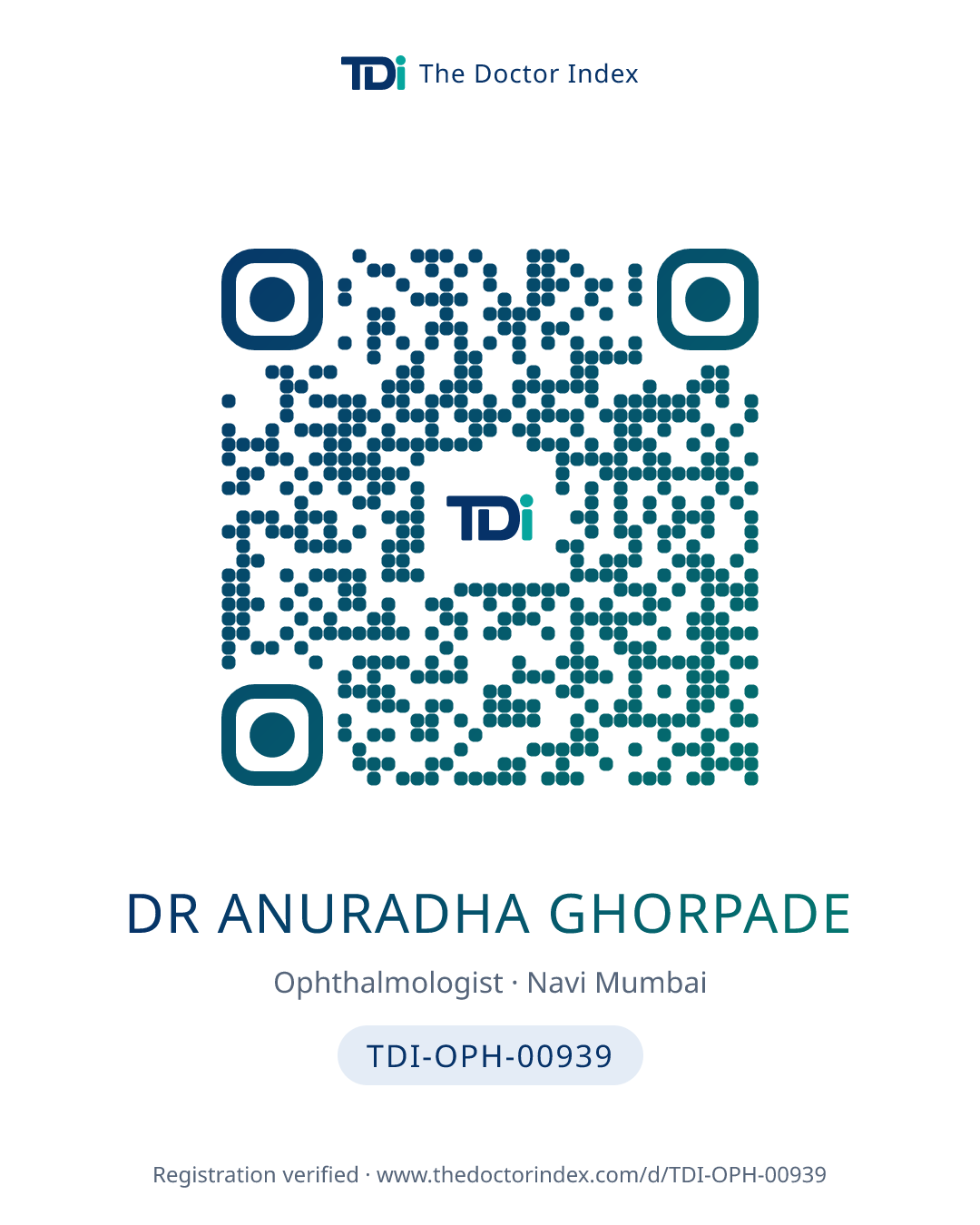 QR card for Dr Anuradha Ghorpade, TDI-OPH-00939