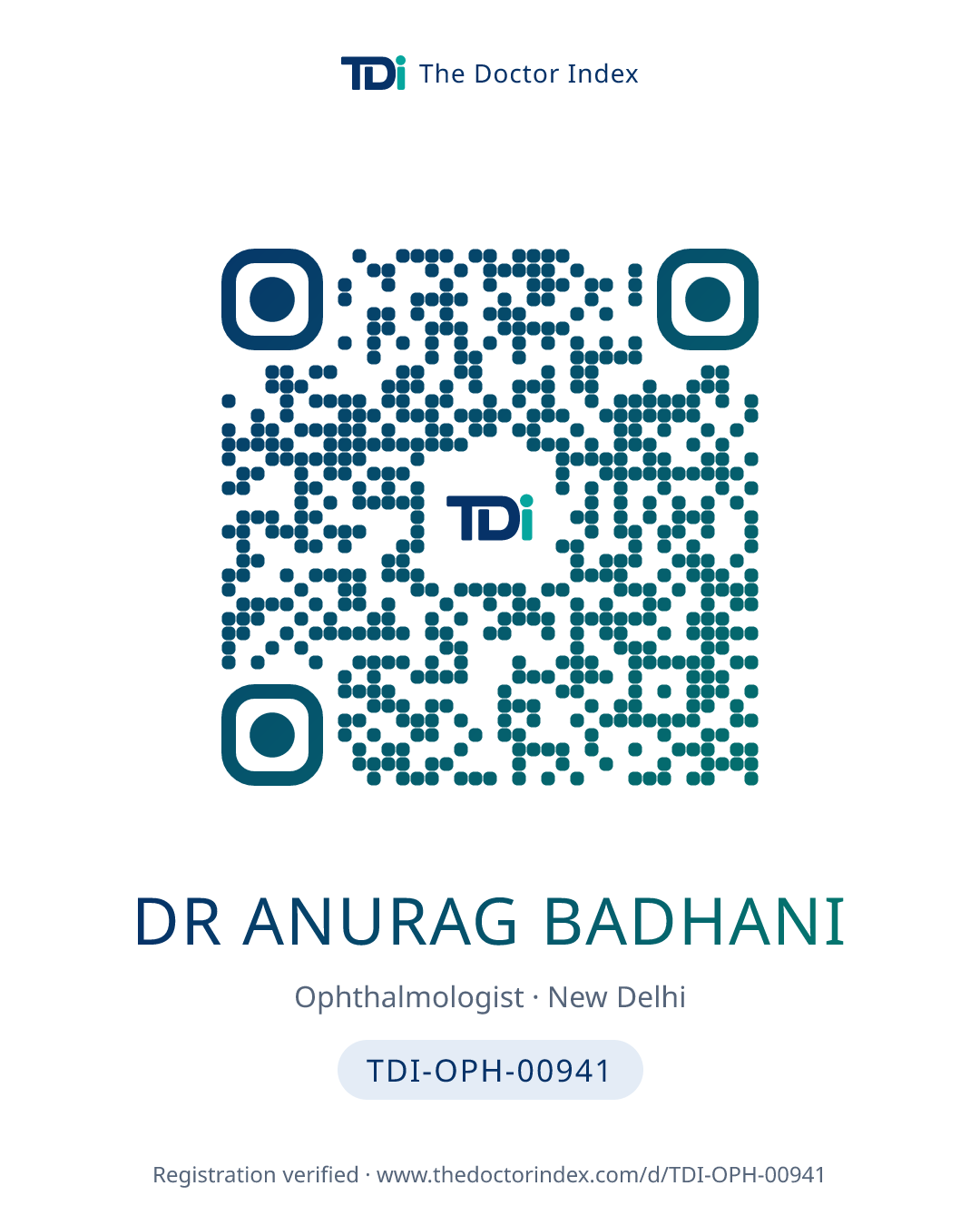 QR card for Dr Anurag Badhani, TDI-OPH-00941