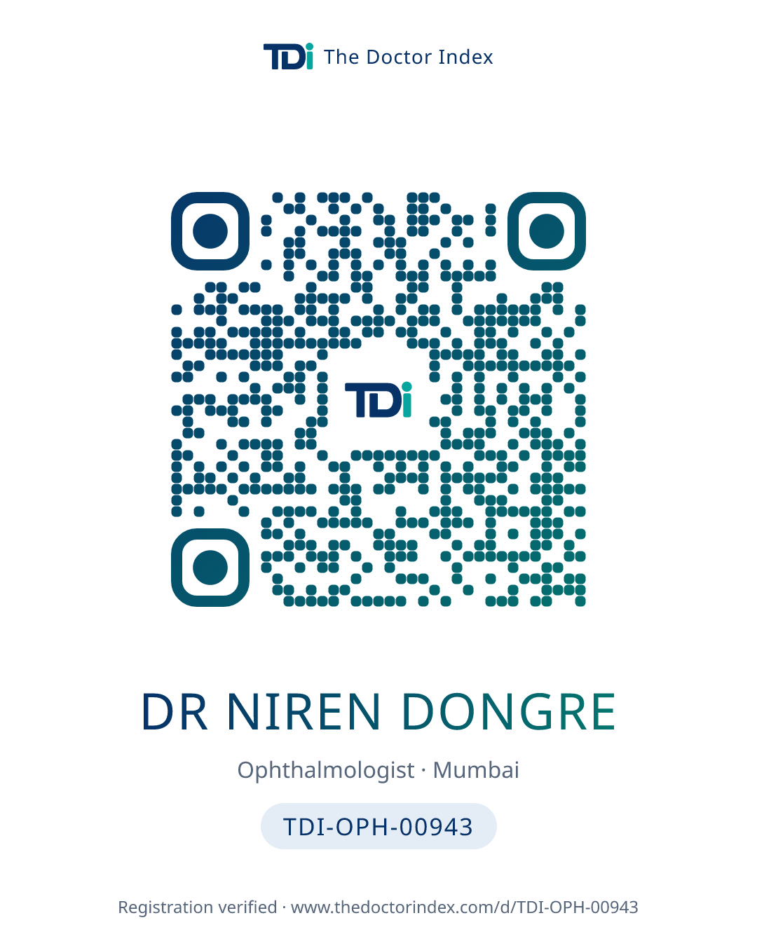 QR card for Dr Niren Dongre, TDI-OPH-00943