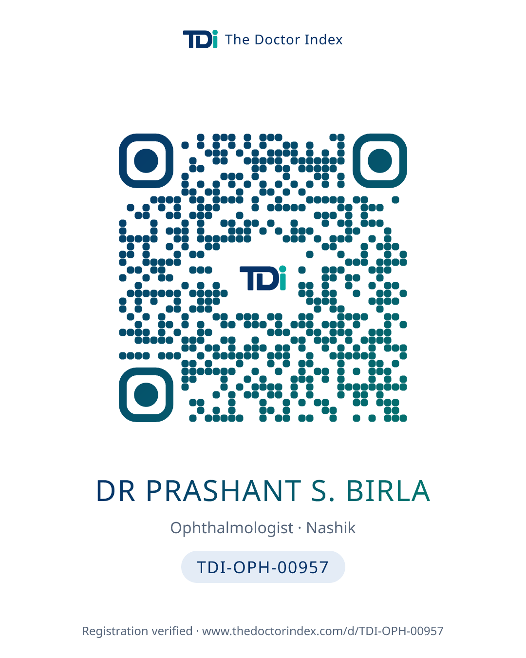 QR card for Dr Prashant S. Birla, TDI-OPH-00957