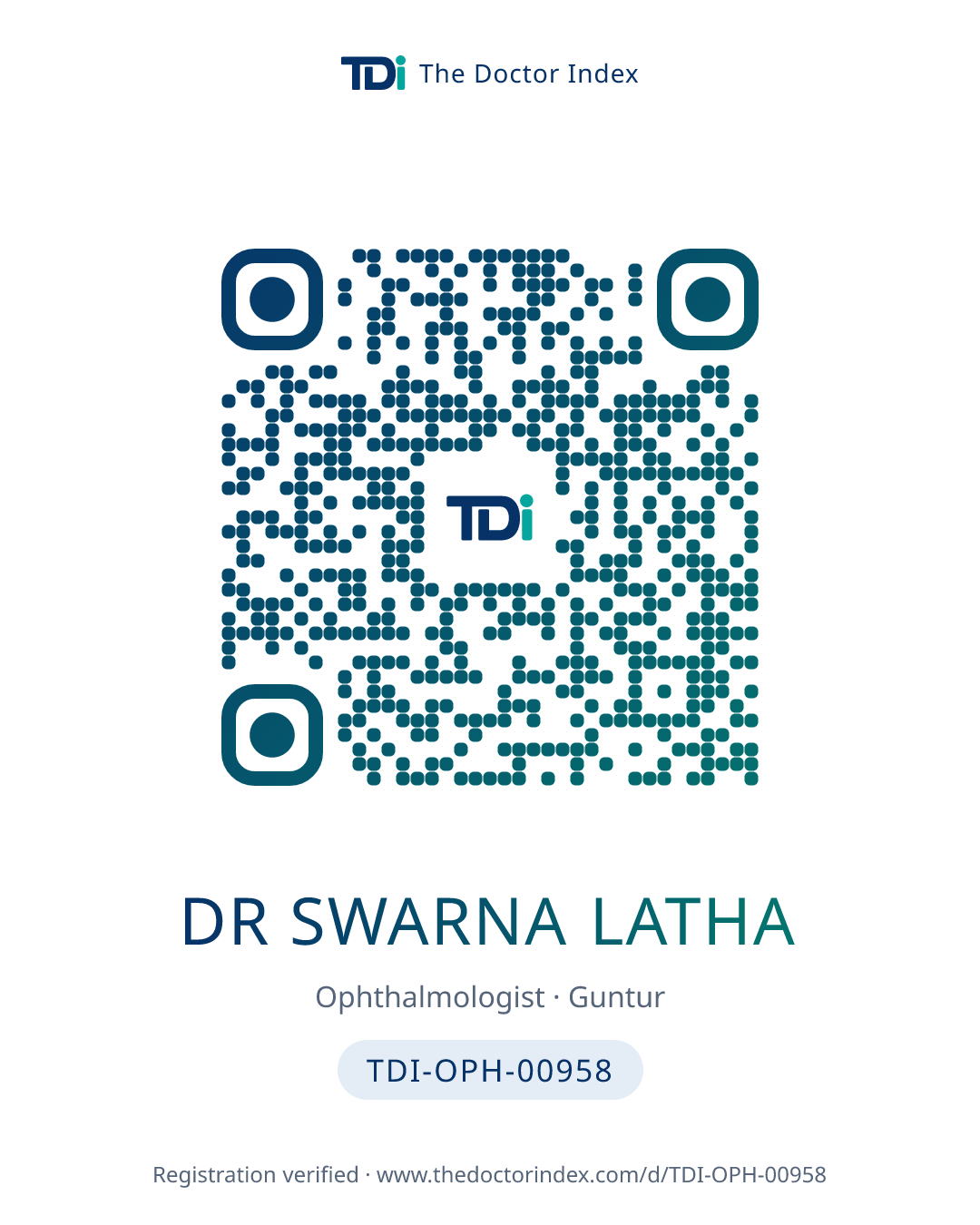 QR card for Dr Swarna Latha, TDI-OPH-00958