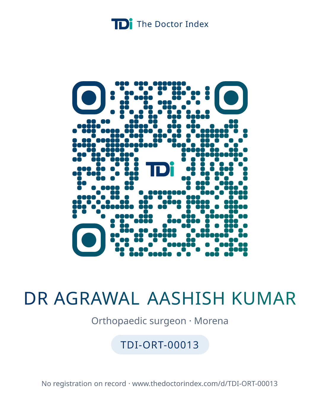 QR card for Dr Agrawal Aashish Kumar, TDI-ORT-00013