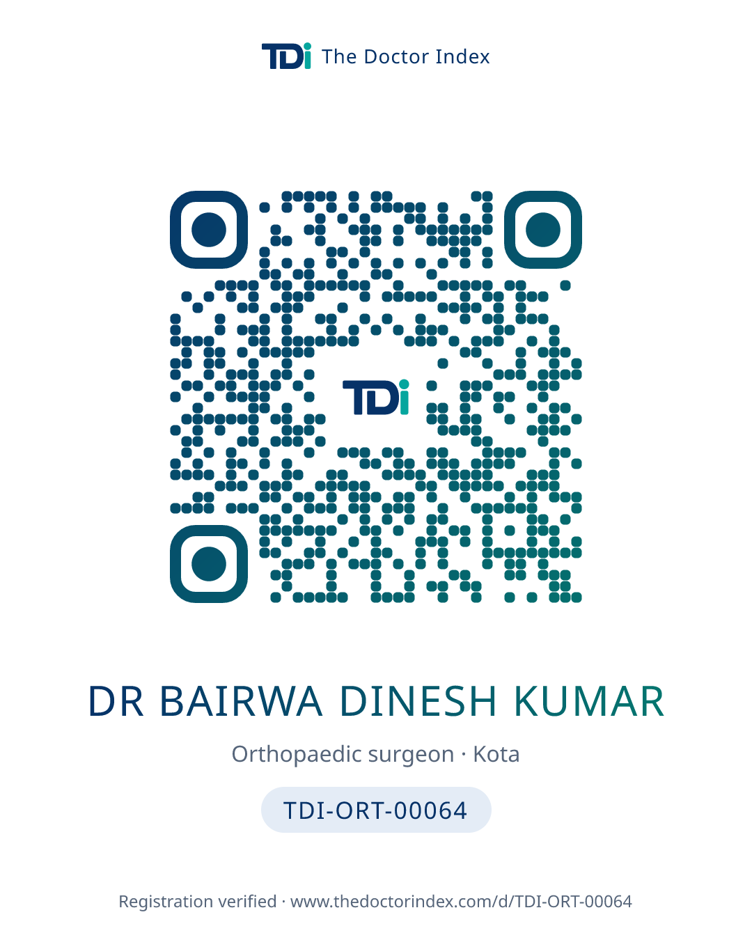 QR card for Dr Bairwa Dinesh Kumar, TDI-ORT-00064