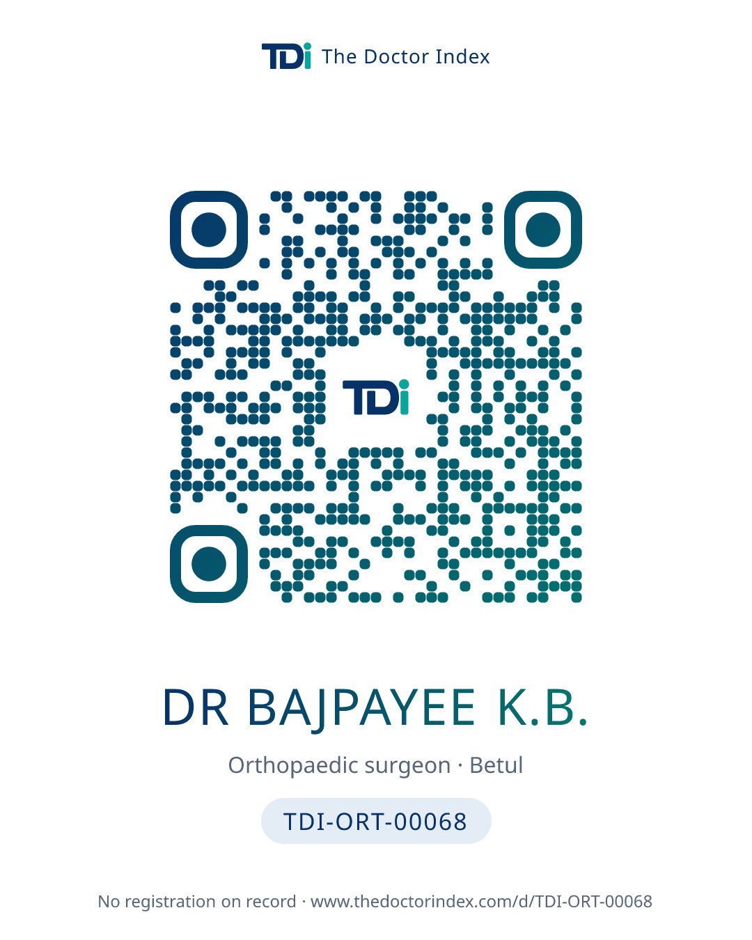 QR card for Dr Bajpayee K.B., TDI-ORT-00068