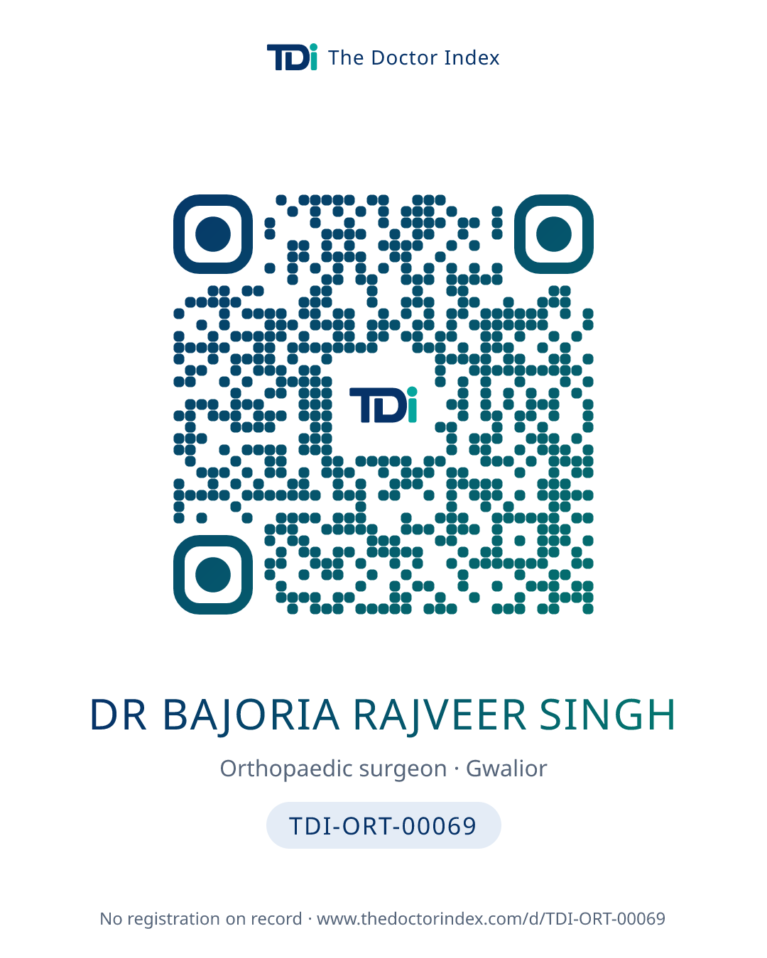 QR card for Dr Bajoria Rajveer Singh, TDI-ORT-00069