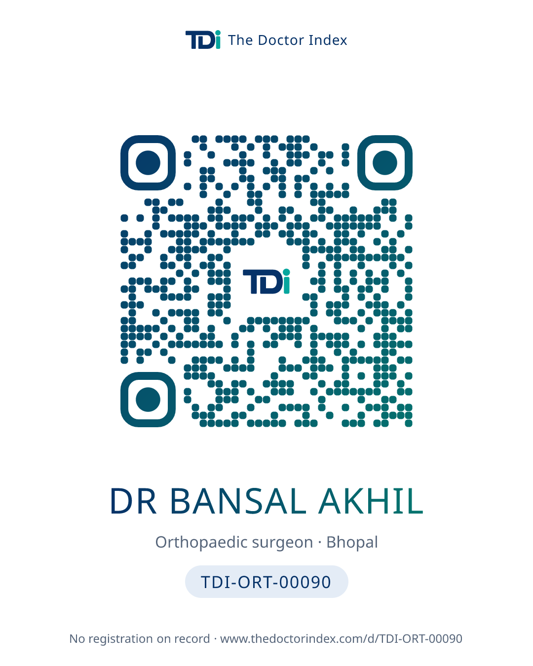 QR card for Dr Bansal Akhil, TDI-ORT-00090