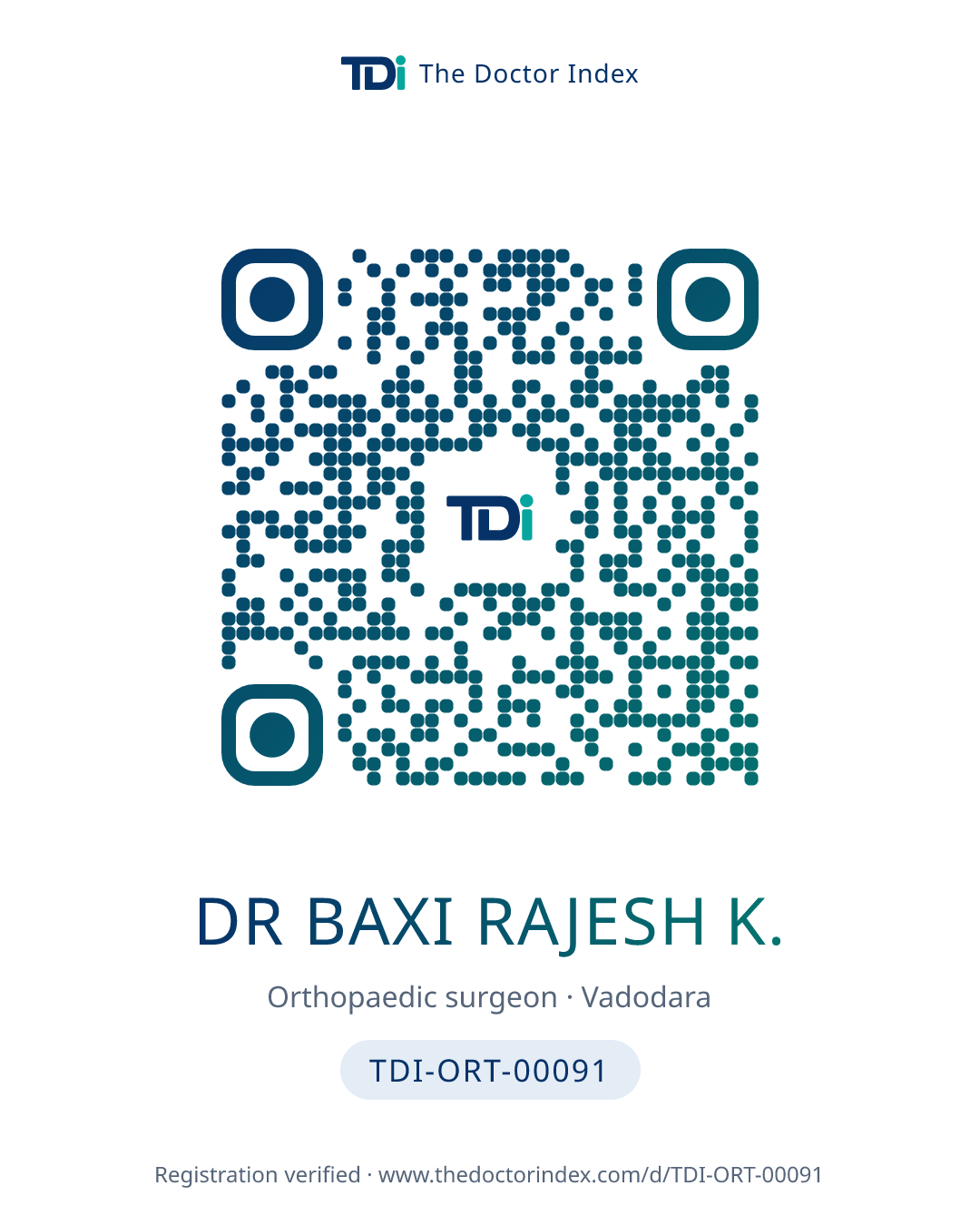 QR card for Dr Baxi Rajesh K., TDI-ORT-00091