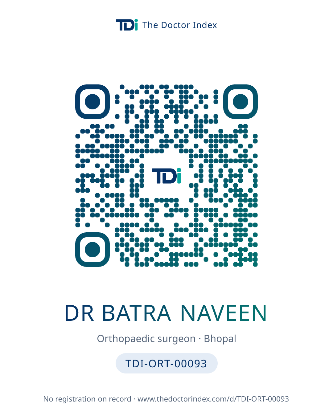 QR card for Dr Batra Naveen, TDI-ORT-00093
