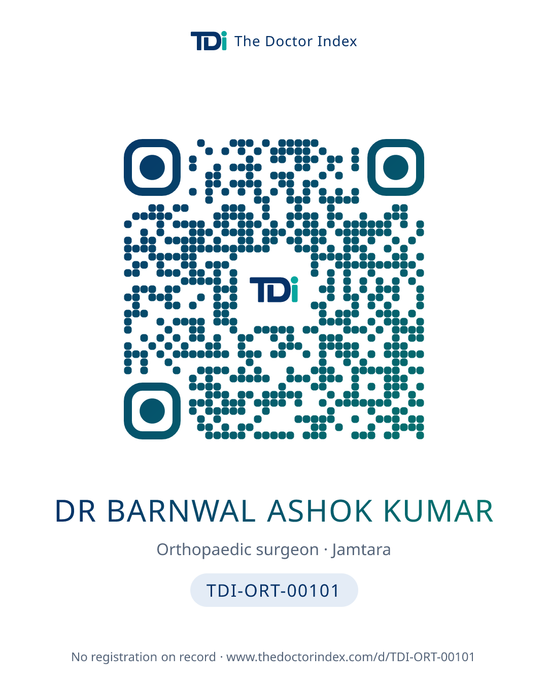 QR card for Dr Barnwal Ashok Kumar, TDI-ORT-00101