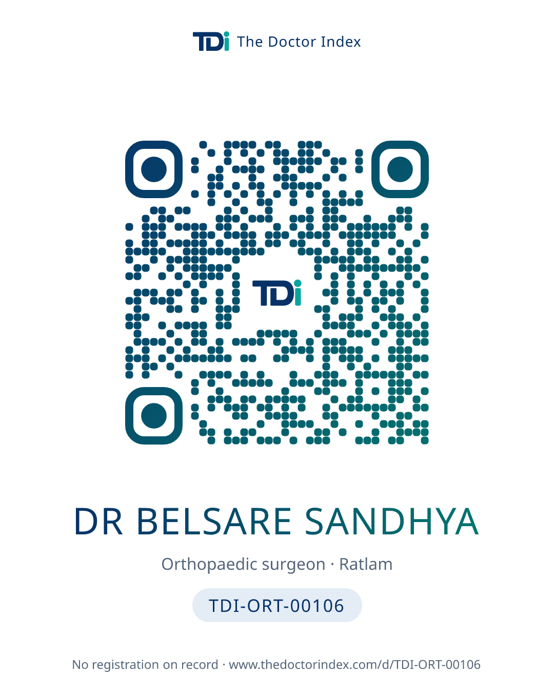 QR card for Dr Belsare Sandhya, TDI-ORT-00106