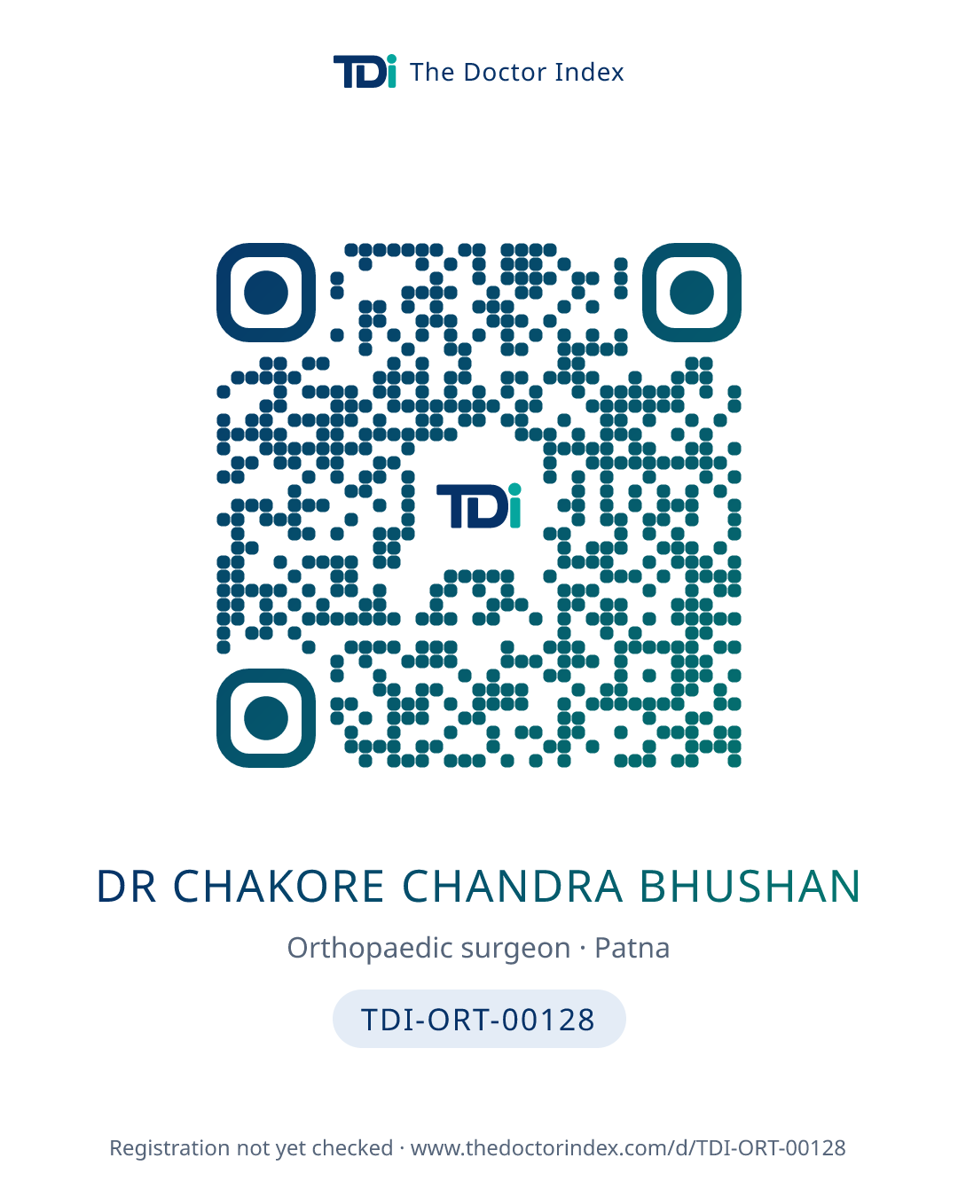 QR card for Dr Chakore Chandra Bhushan, TDI-ORT-00128