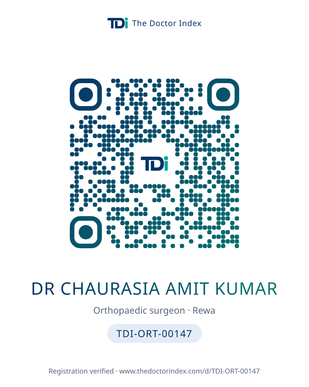 QR card for Dr Chaurasia Amit Kumar, TDI-ORT-00147