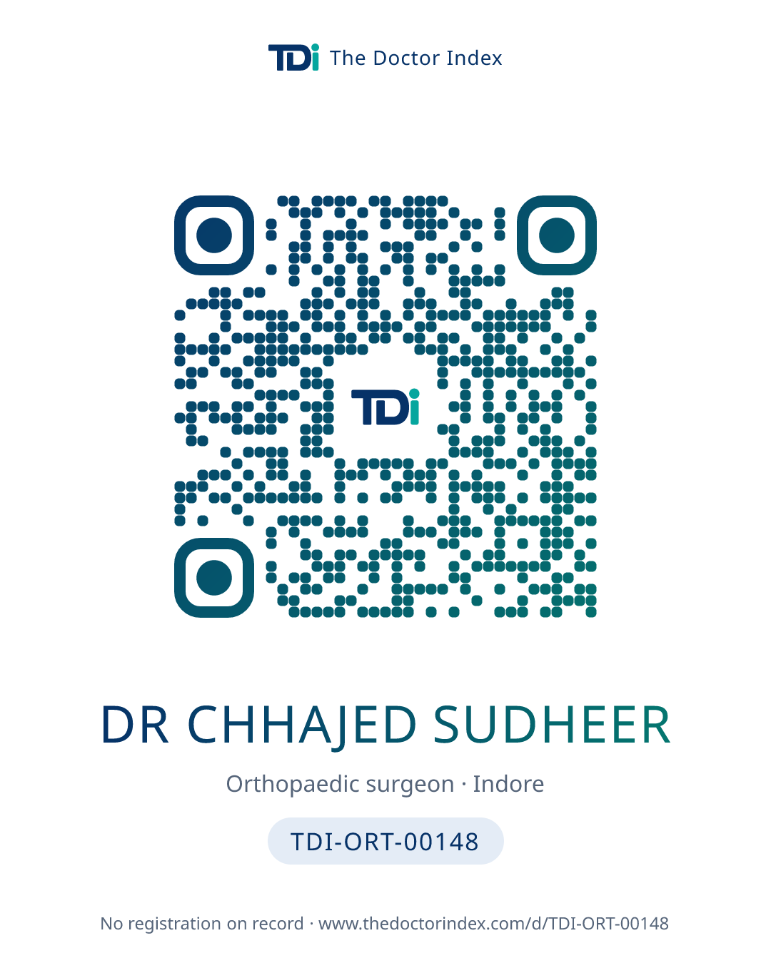 QR card for Dr Chhajed Sudheer, TDI-ORT-00148