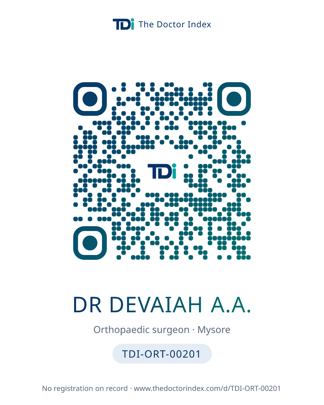 QR card for Dr Devaiah A.A., TDI-ORT-00201