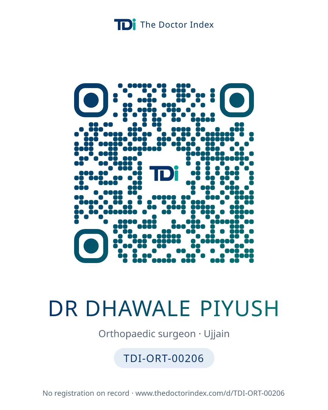 QR card for Dr Dhawale Piyush, TDI-ORT-00206