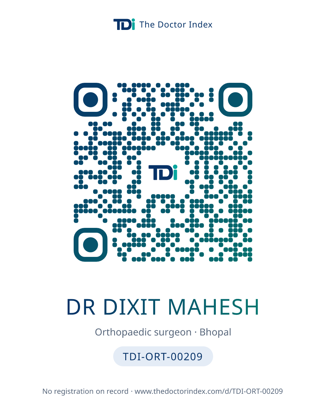 QR card for Dr Dixit Mahesh, TDI-ORT-00209