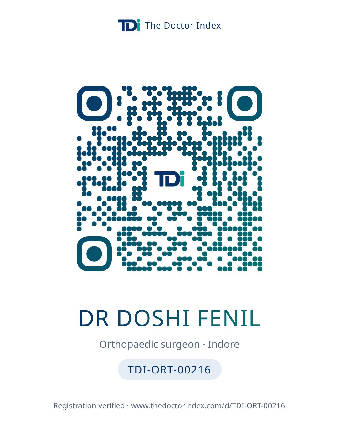 QR card for Dr Doshi Fenil, TDI-ORT-00216
