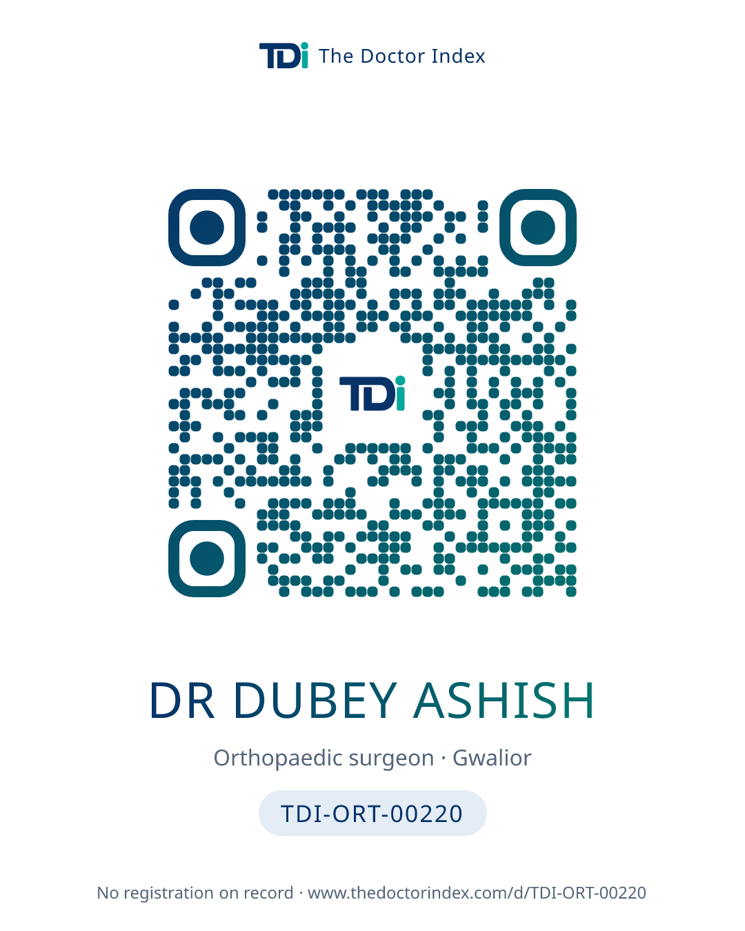 QR card for Dr Dubey Ashish, TDI-ORT-00220