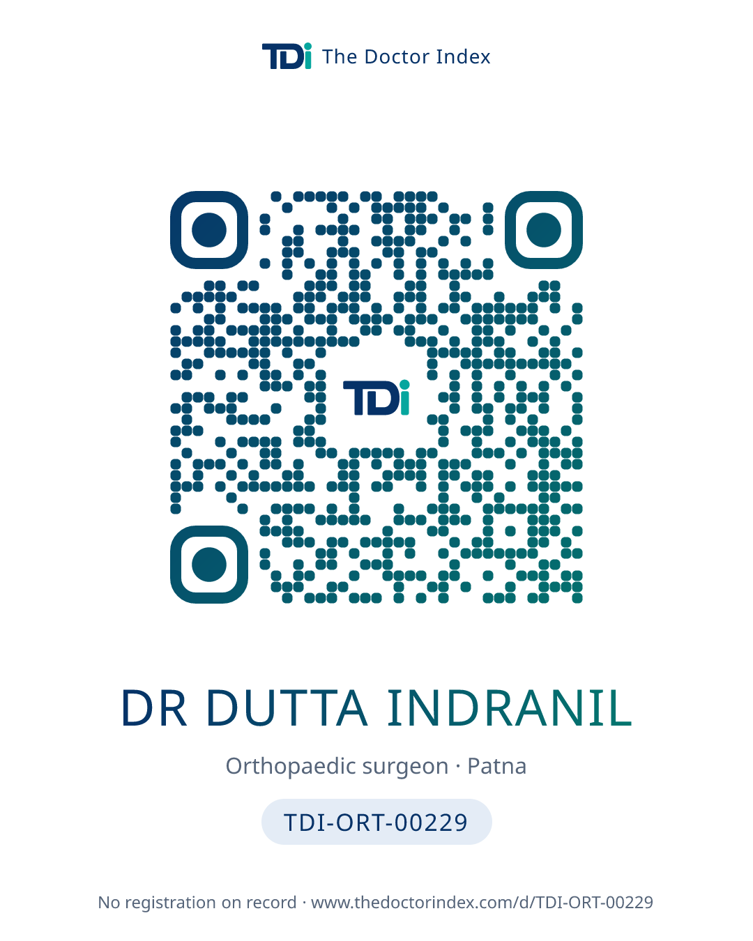 QR card for Dr Dutta Indranil, TDI-ORT-00229