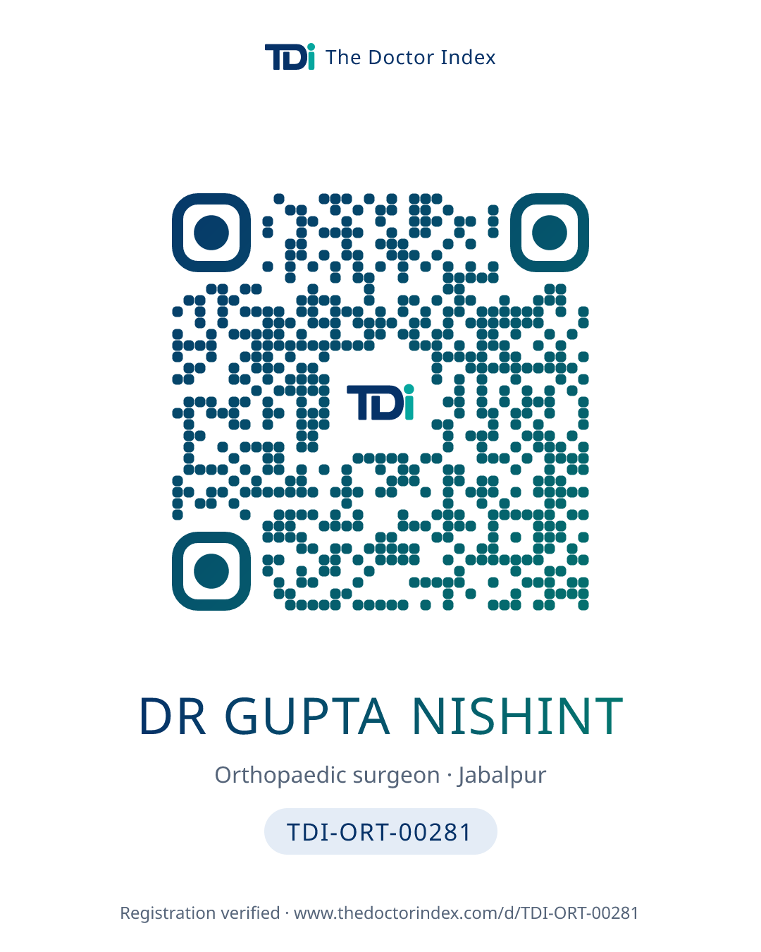 QR card for Dr Gupta Nishint, TDI-ORT-00281