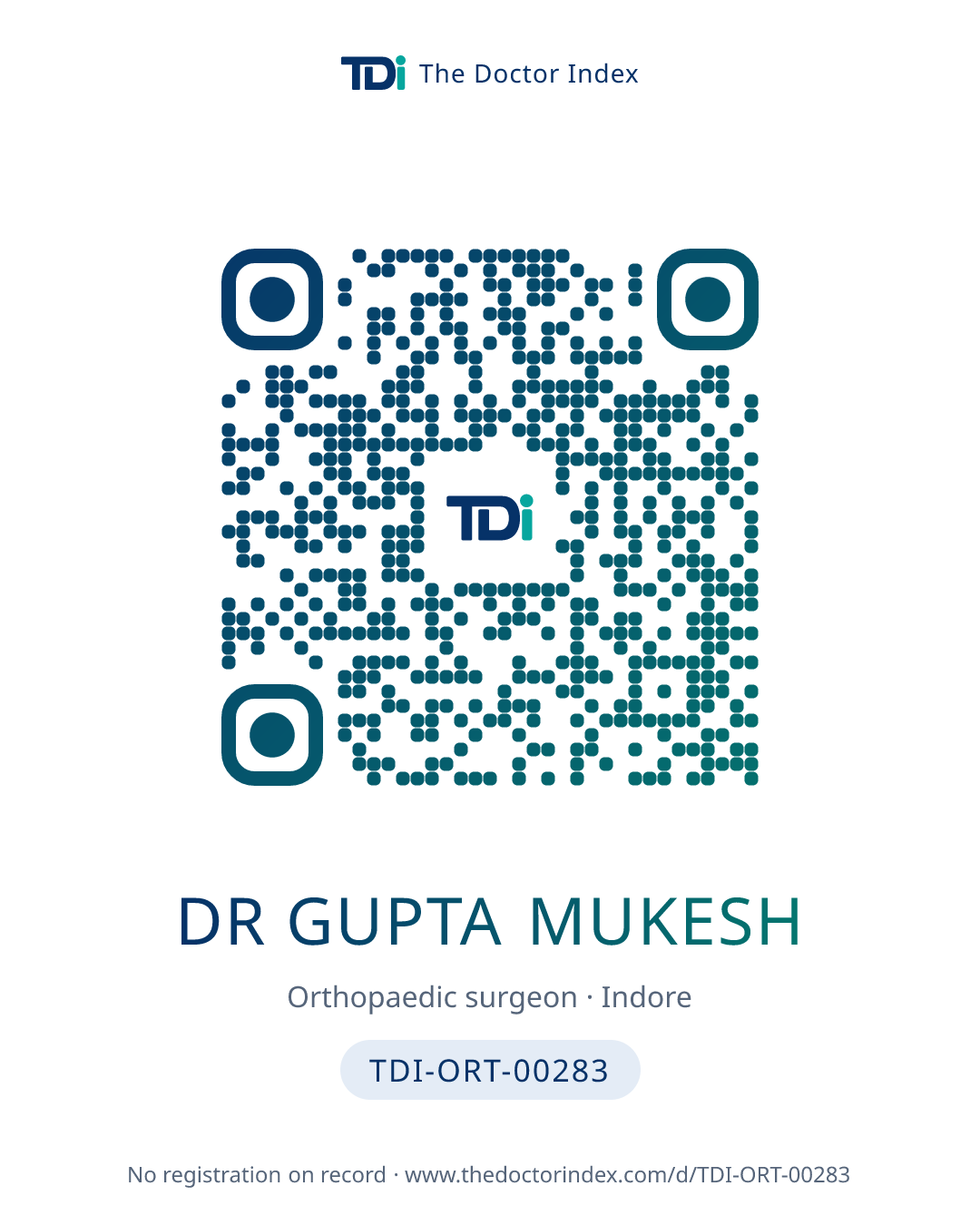 QR card for Dr Gupta Mukesh, TDI-ORT-00283