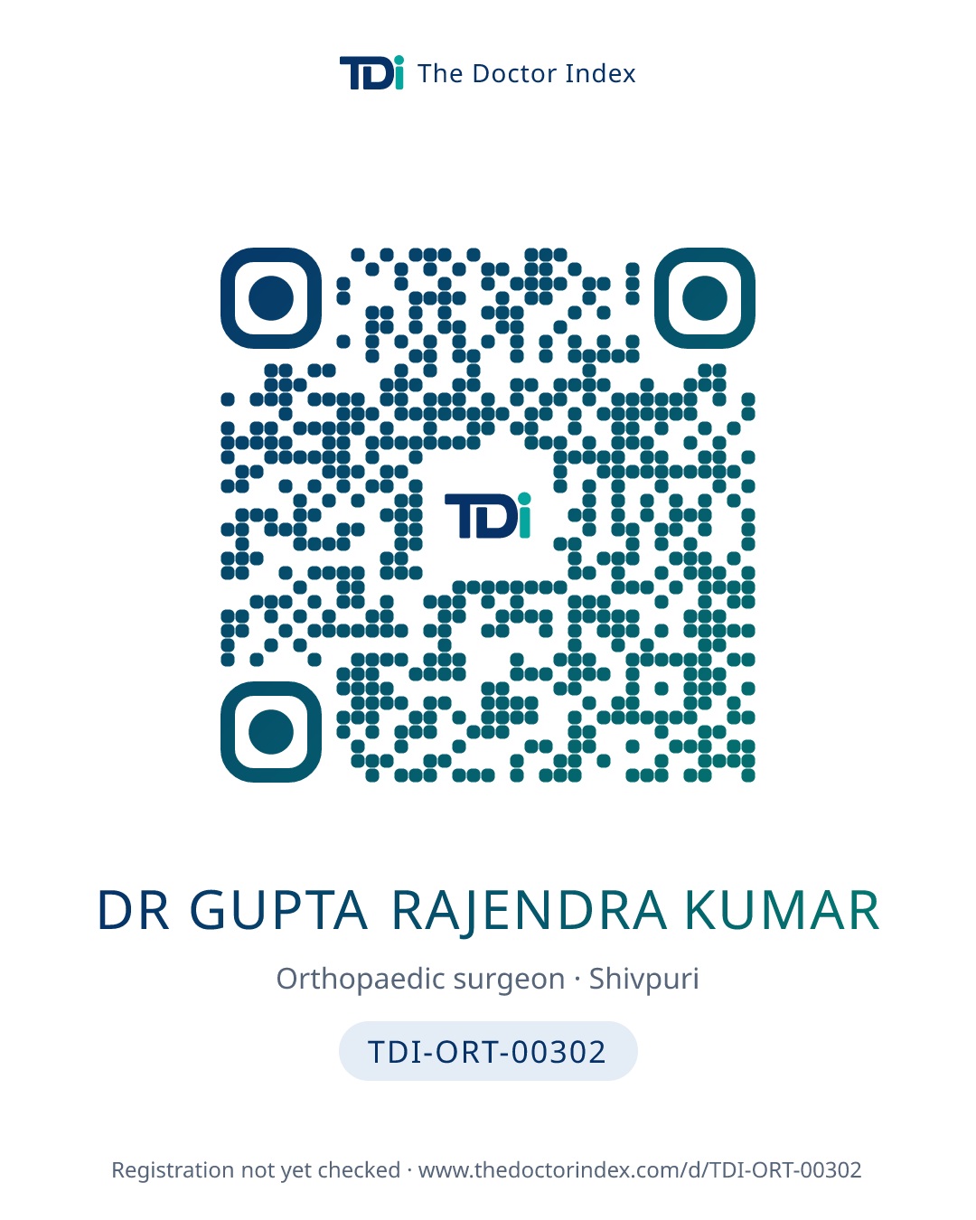 QR card for Dr Gupta Rajendra Kumar, TDI-ORT-00302