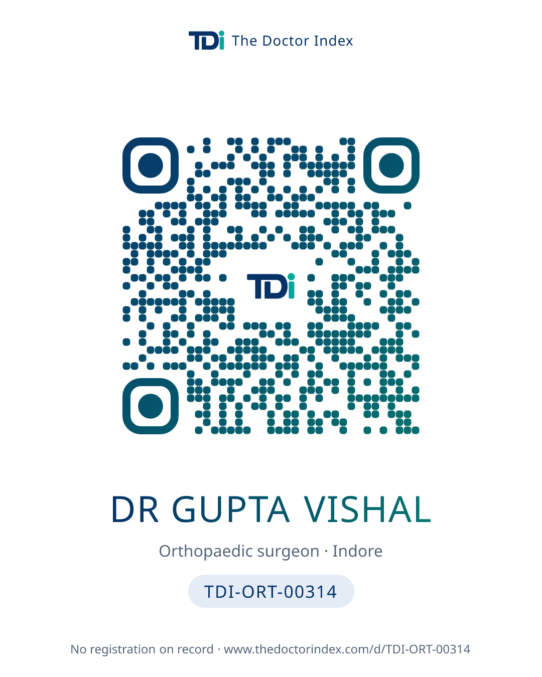 QR card for Dr Gupta Vishal, TDI-ORT-00314
