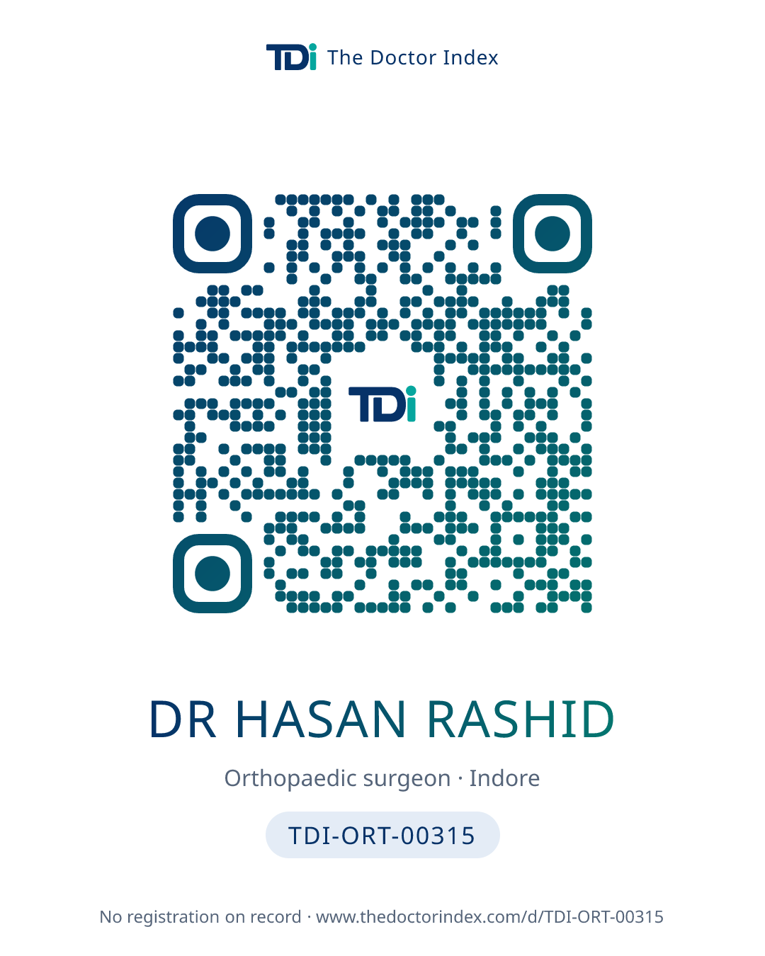 QR card for Dr Hasan Rashid, TDI-ORT-00315