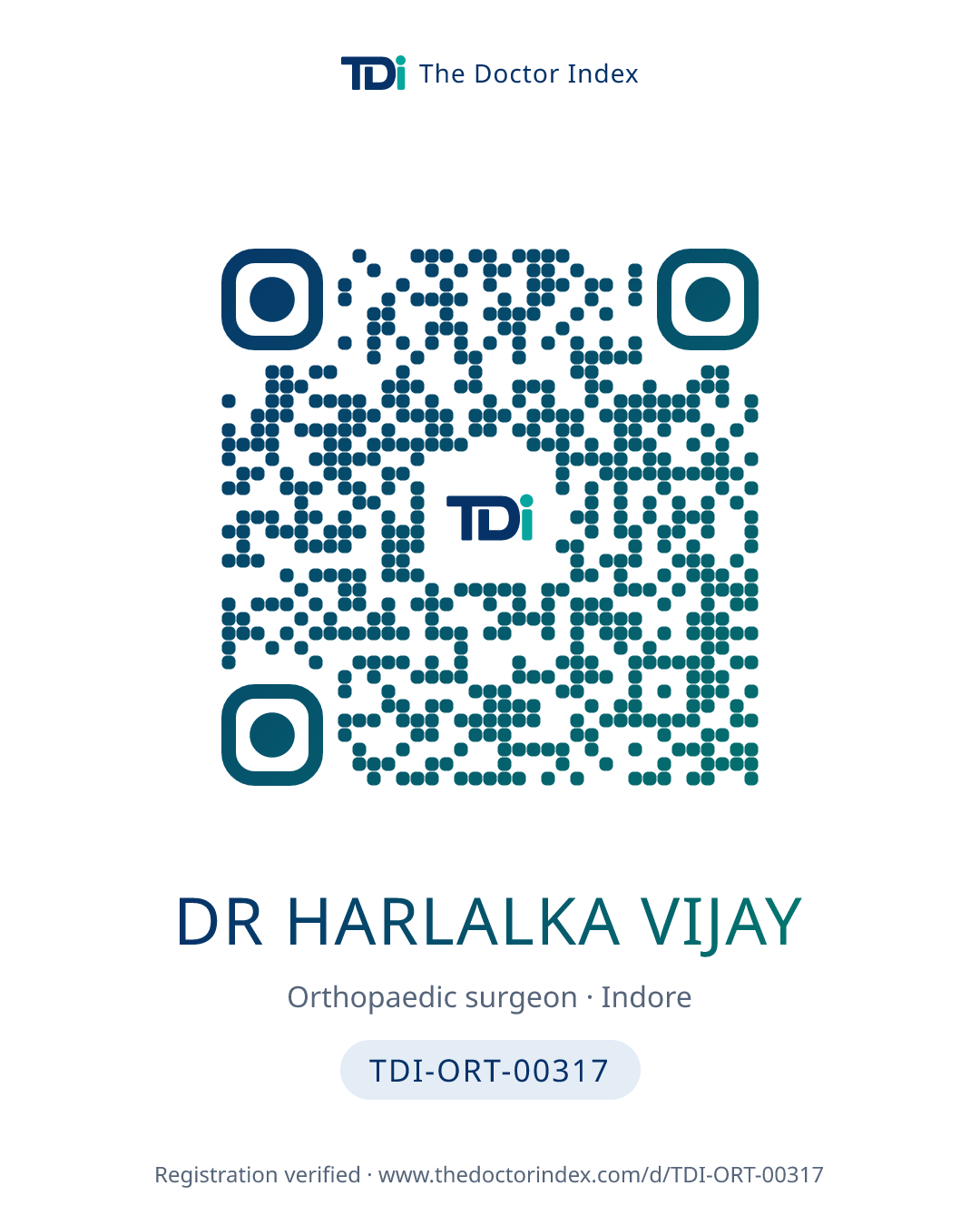 QR card for Dr Harlalka Vijay, TDI-ORT-00317