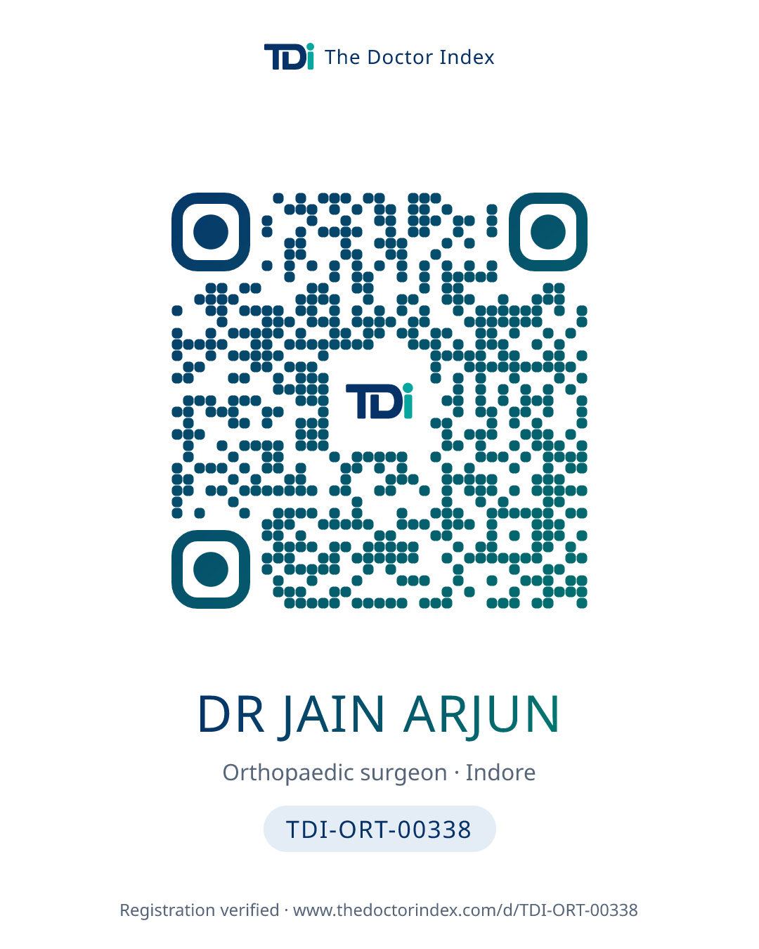 QR card for Dr Jain Arjun, TDI-ORT-00338