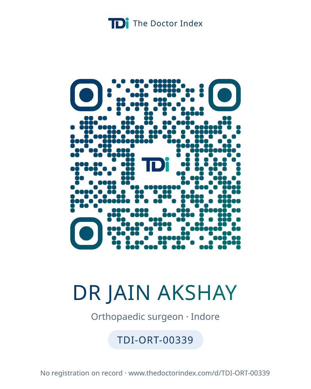 QR card for Dr Jain Akshay, TDI-ORT-00339