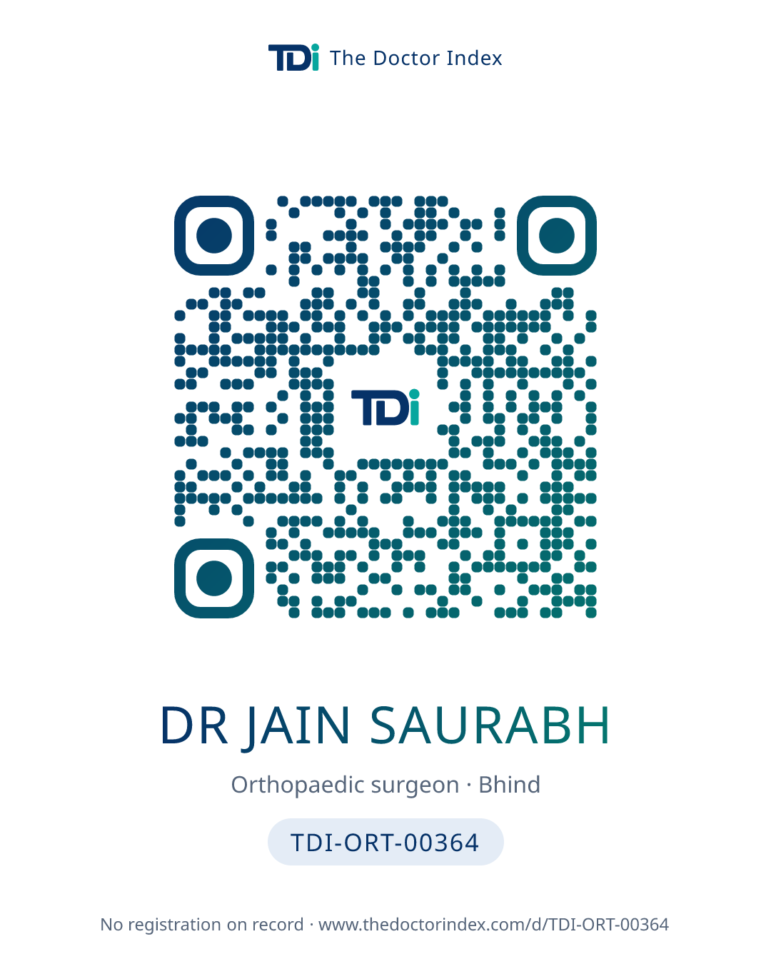 QR card for Dr Jain Saurabh, TDI-ORT-00364