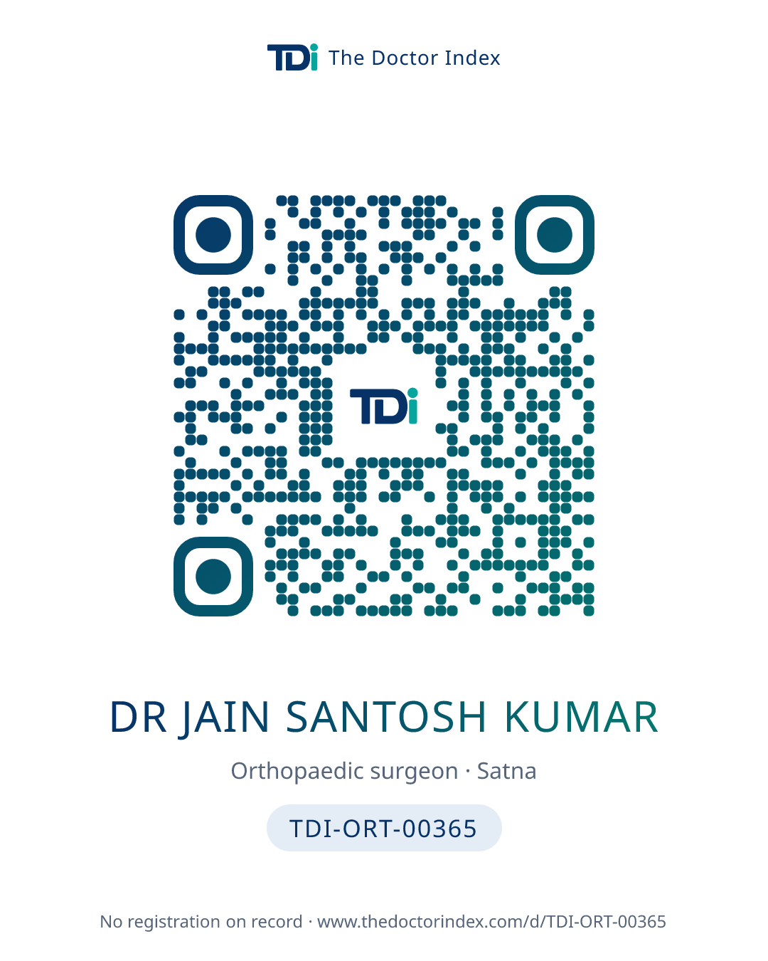 QR card for Dr Jain Santosh Kumar, TDI-ORT-00365