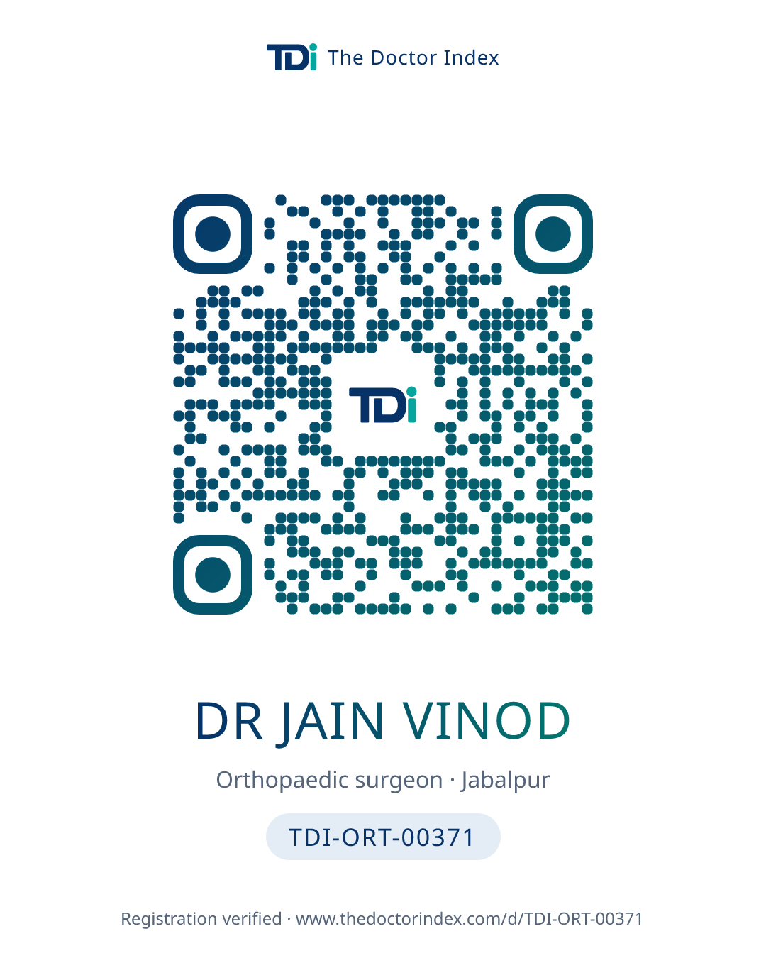 QR card for Dr Jain Vinod, TDI-ORT-00371