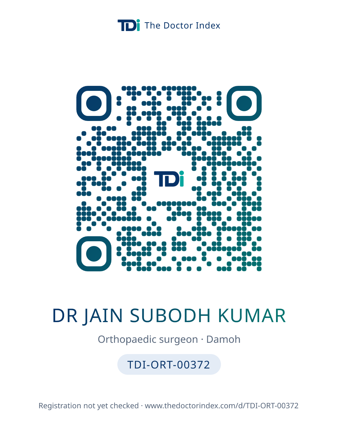 QR card for Dr Jain Subodh Kumar, TDI-ORT-00372