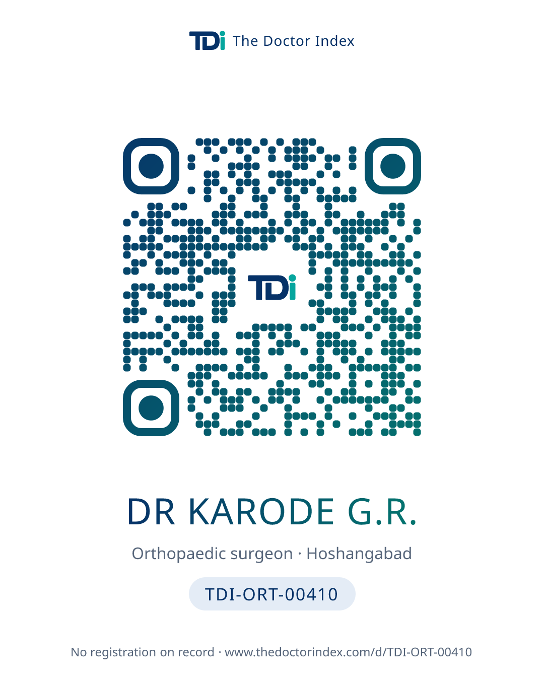 QR card for Dr Karode G.R., TDI-ORT-00410