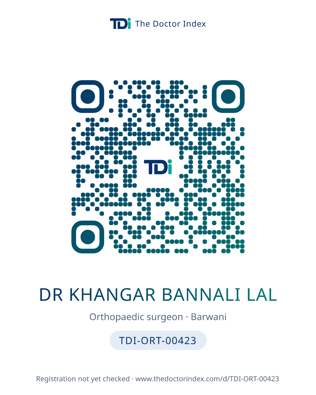 QR card for Dr Khangar Bannali Lal, TDI-ORT-00423