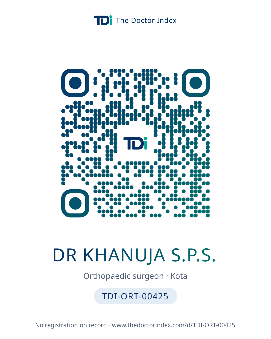 QR card for Dr Khanuja S.P.S., TDI-ORT-00425