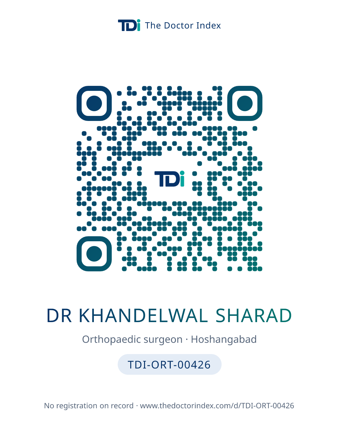 QR card for Dr Khandelwal Sharad, TDI-ORT-00426
