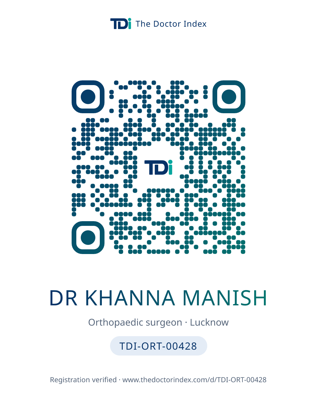 QR card for Dr Khanna Manish, TDI-ORT-00428