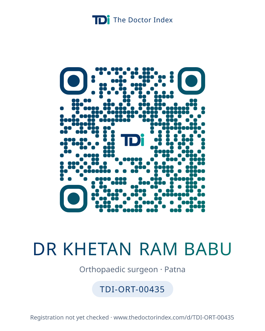 QR card for Dr Khetan Ram Babu, TDI-ORT-00435